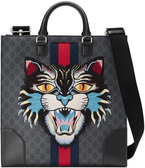 gucci cat shoulder bag|Gucci tote with cat.